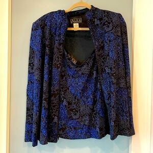 Glittery blue and black tank top and jacket set szL